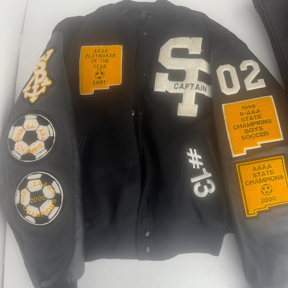 Black Varsity Letterman Jacket with Yellow Patches